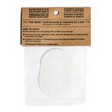 Back view of the snowy gray NOSO Gear Repair Patch packaging showing application instructions and Town Hall branding - easy peel-and-stick waterproof patch for extending the life of outdoor gear.