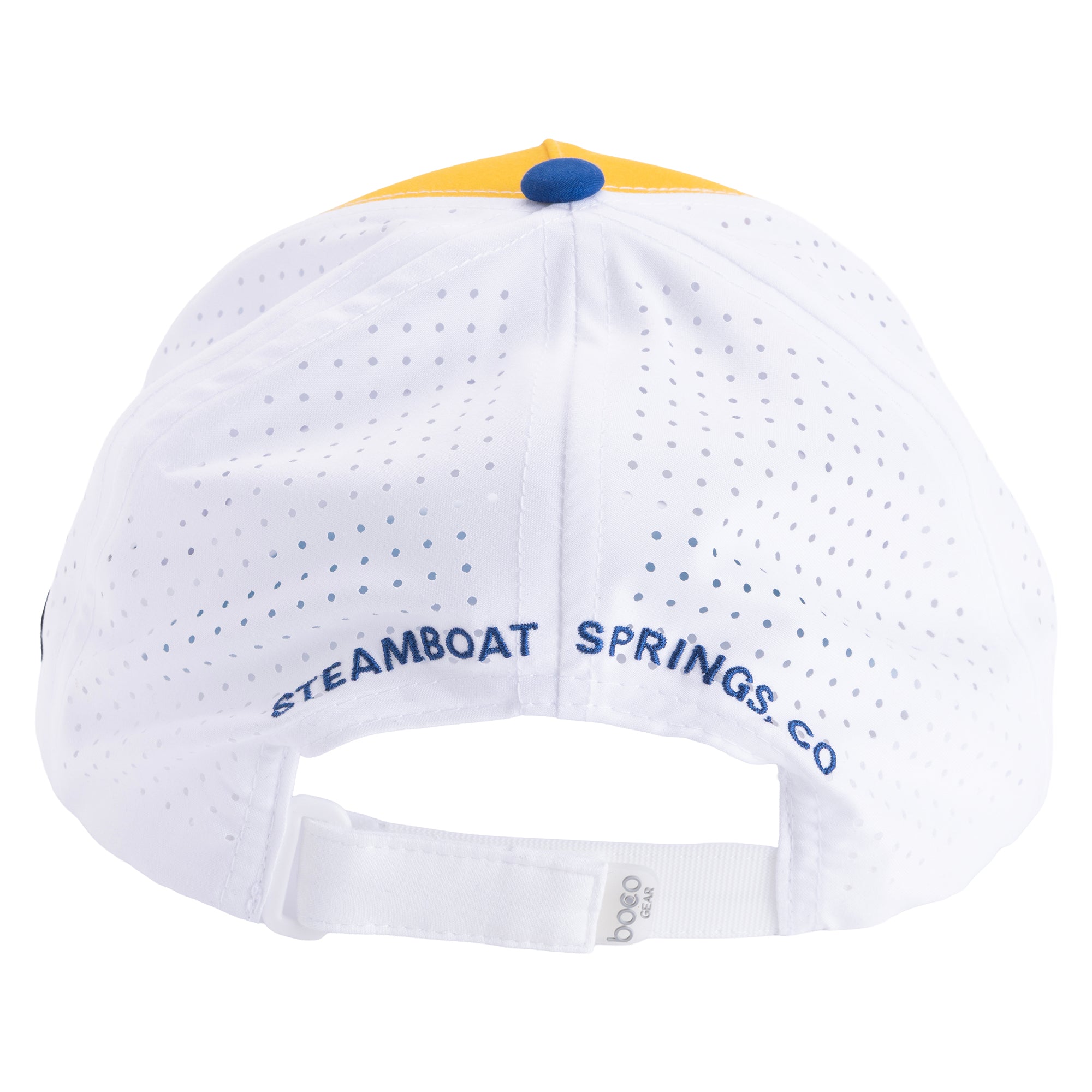 Back of running trucker hat showing Steamboat Springs, CO