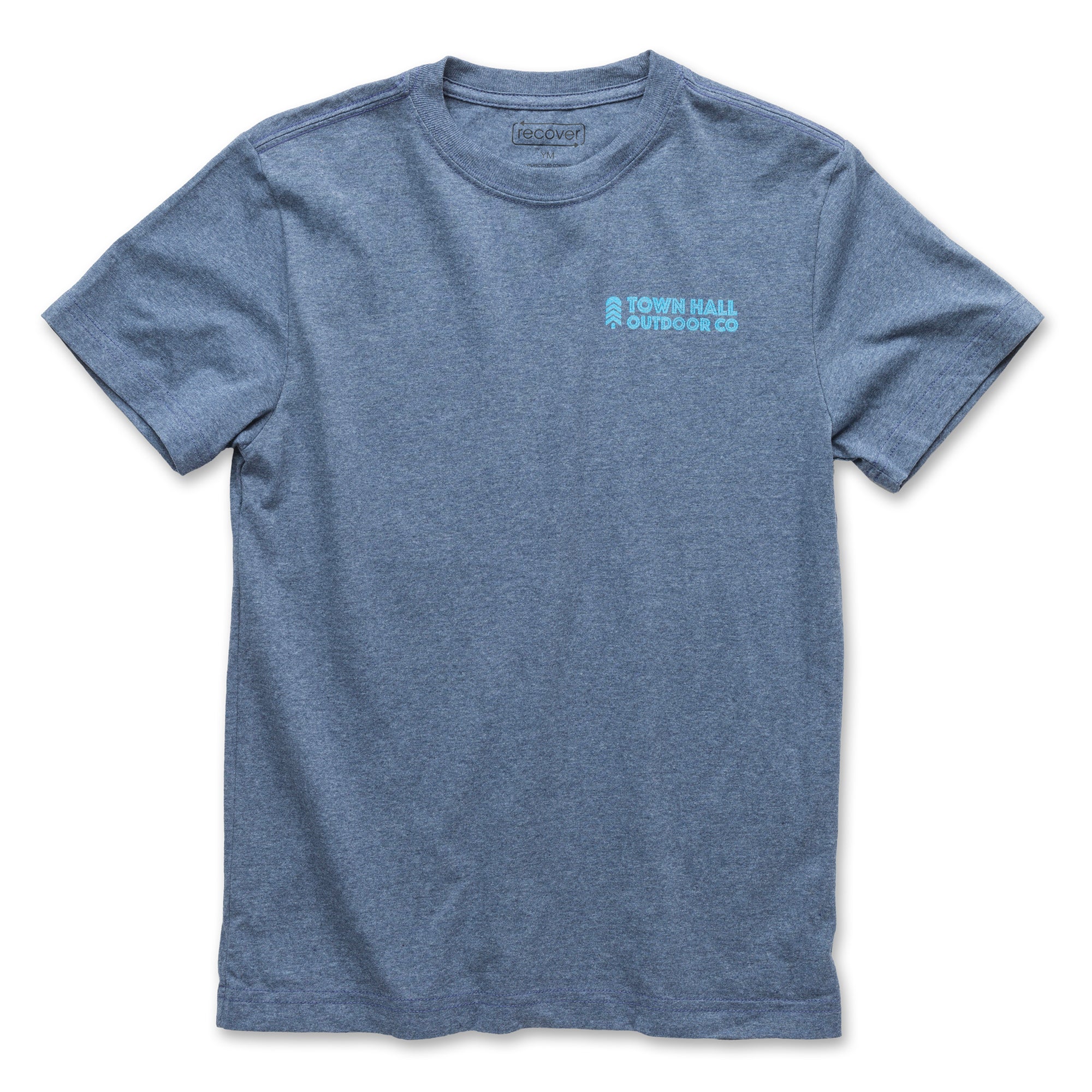 Cobalt blue Kids Summertime Outside Tee front view featuring the Town Hall brand logo on our ultra-soft, responsibly made summertime shirt.