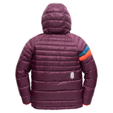 Town Hall Down Town Puffy kids puffer jacket in Grape Jam purple, back view with quilted hood and white tree logo