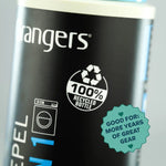 Grangers bottle with recycling and durability details on a blurred background