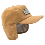 Side view of Haller Ear Flap Hat with fleece-lined flaps down, demonstrating how it keeps ears toasty during cold weather adventures and snowy excursions.