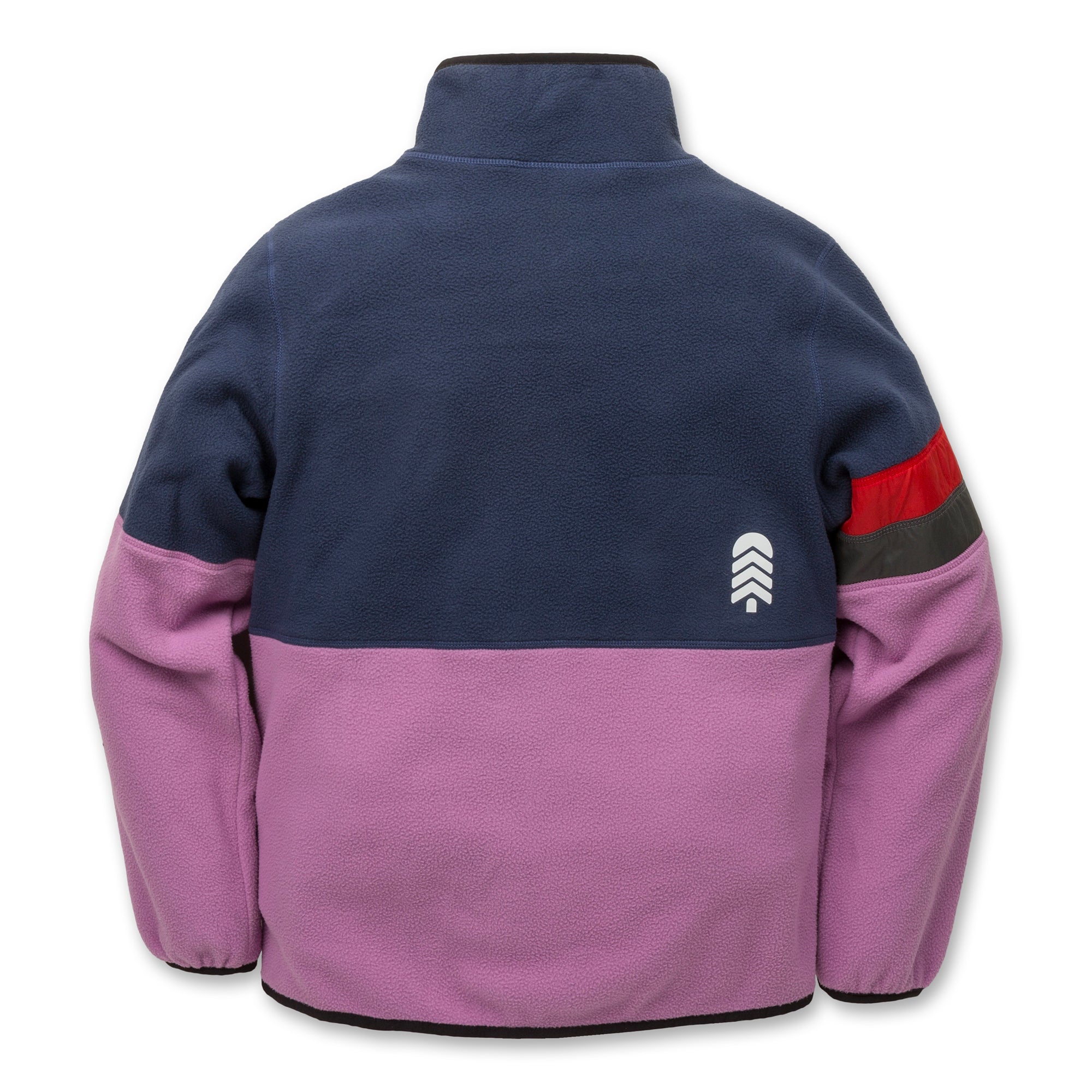 Back view of the kids Midtown Fleece Jacket in Mulberry with Black Iris, showing the quality construction and binding that helps this versatile fleece coat retain warmth.