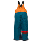 Back view of Town Hall's sustainable Mountain Town Winter Bib in Peach Caramel/Blue Coral, featuring adjustable shoulder straps and durable construction. 