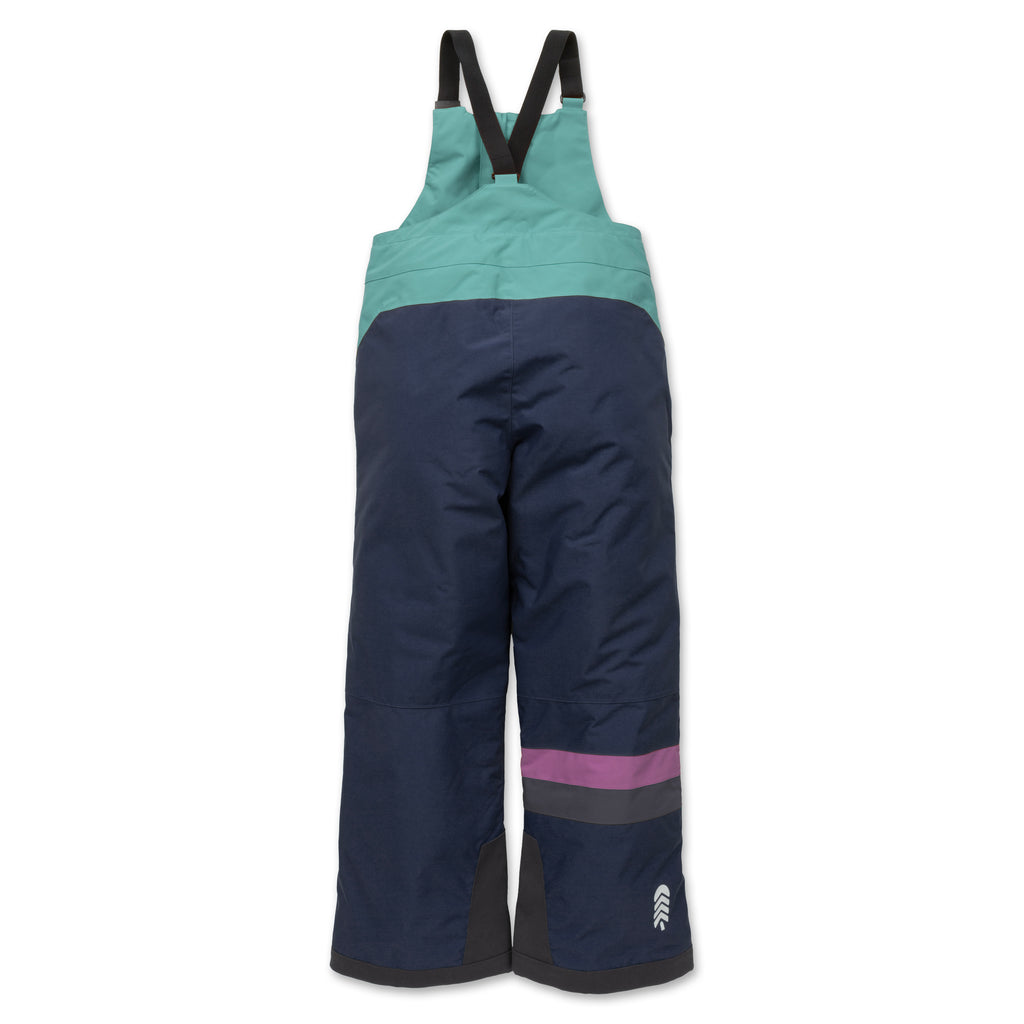 Back view of Town Hall's Canton/Black Iris Mountain Town Winter Bib, showing reinforced design and adjustable shoulder straps that grow with your child.