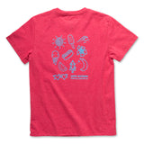 Back view of our ruby Kids Summertime Outside Tee showing the joyful nature-inspired artwork, breathable comfort for hot summer days of outdoor play.