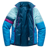 Women's OuttaTown Reversible Jacket unzipped to show its dark teal reverse side and zippered chest pocket.