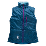 Blue coral women's puffy vest with purple zippers