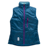 Blue coral women's puffy vest with purple zippers