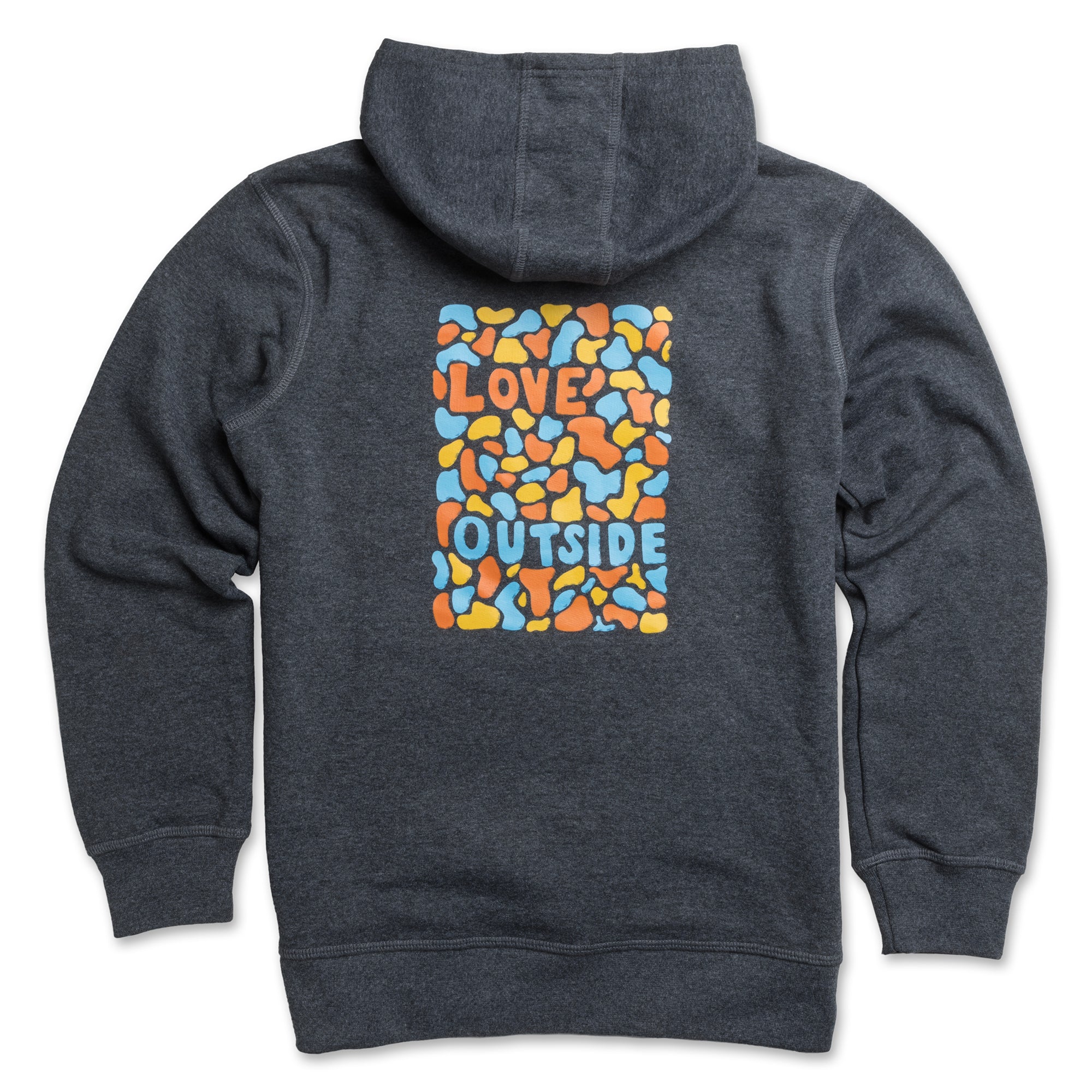 Back view of our kids sweatshirt showing the eye-catching graphic design, made with 100% recycled and organic materials for comfort and sustainability.