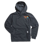 Cozy sustainable kids hoodie made with organic cotton and recycled fabrics, perfect for outdoor adventures from bike parks to hammock hangs.