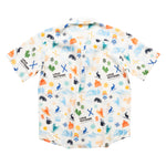Back view of Town Hall Kids Cabana Shirt in Vanilla with allover winter icons and Love Outside print.