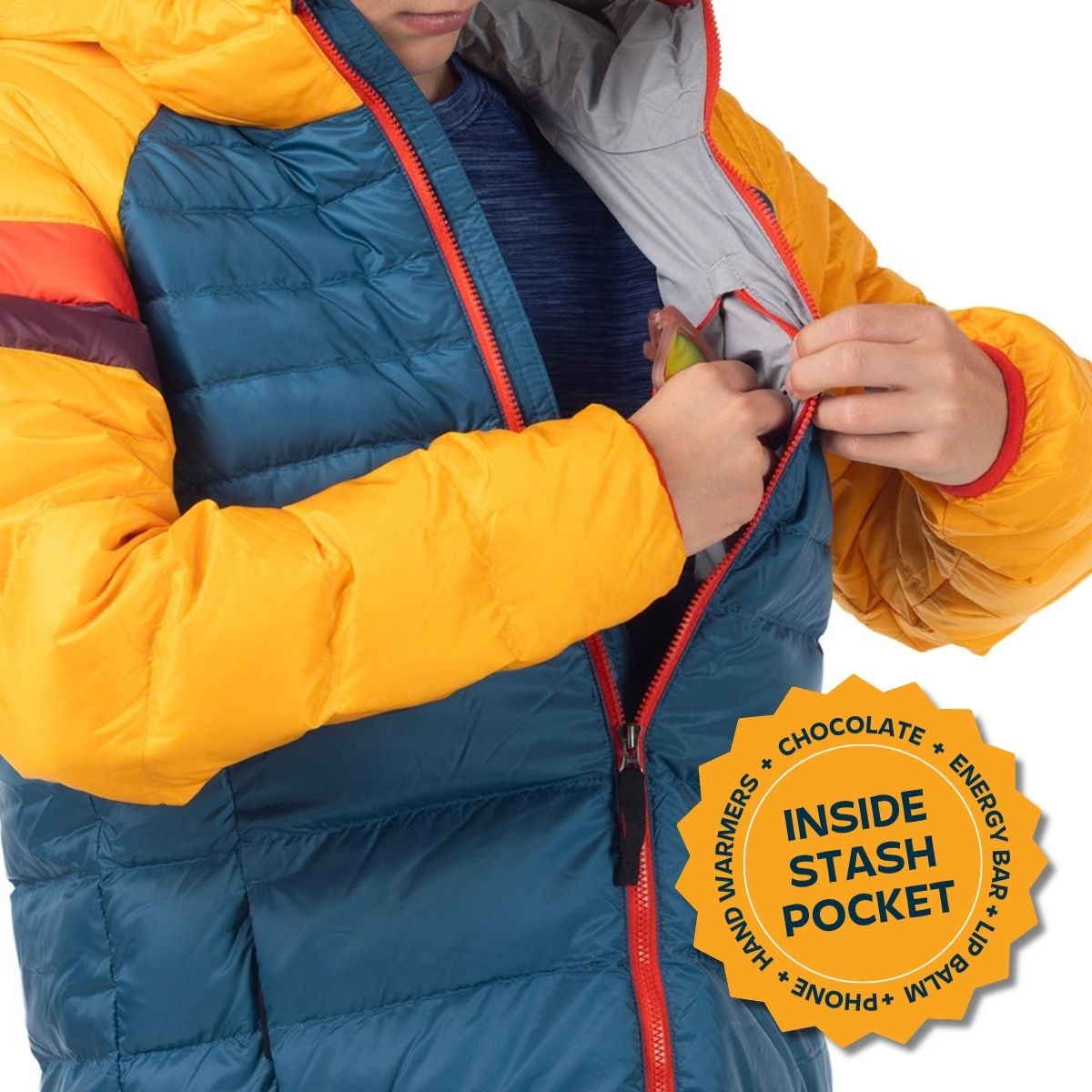 inside stash pocket on the puffy jacket