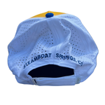 White mesh cap with 'Steamboat Springs, CO' text on a white background
