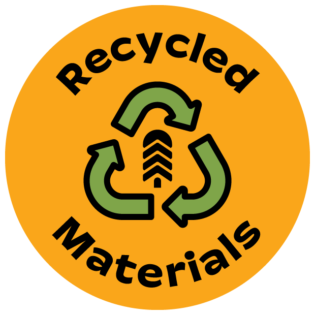 Town Hall sustainability logo featuring recycling symbol, highlighting our commitment to using recycled materials in our insulated jackets and outdoor gear.
