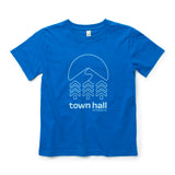 Our Bright Blue Kids Town Slope Tee with Town Hall logo, designed for comfort during all their mountain town explorations.